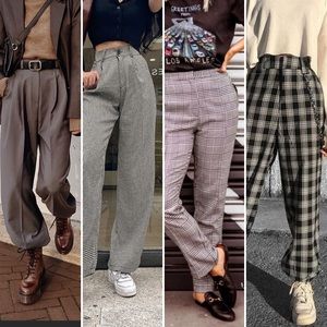 Vtg Black White Houndstooth High Waist Trousers 10